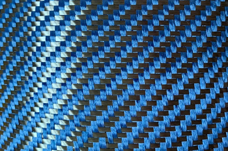 China Factory Plain Weave Blue Plain Twill 200GSM 3K 1500d Color Carbon Aramid Fabric for Car Use